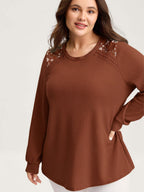 Waffle Spliced Floral Lace Sweatshirt