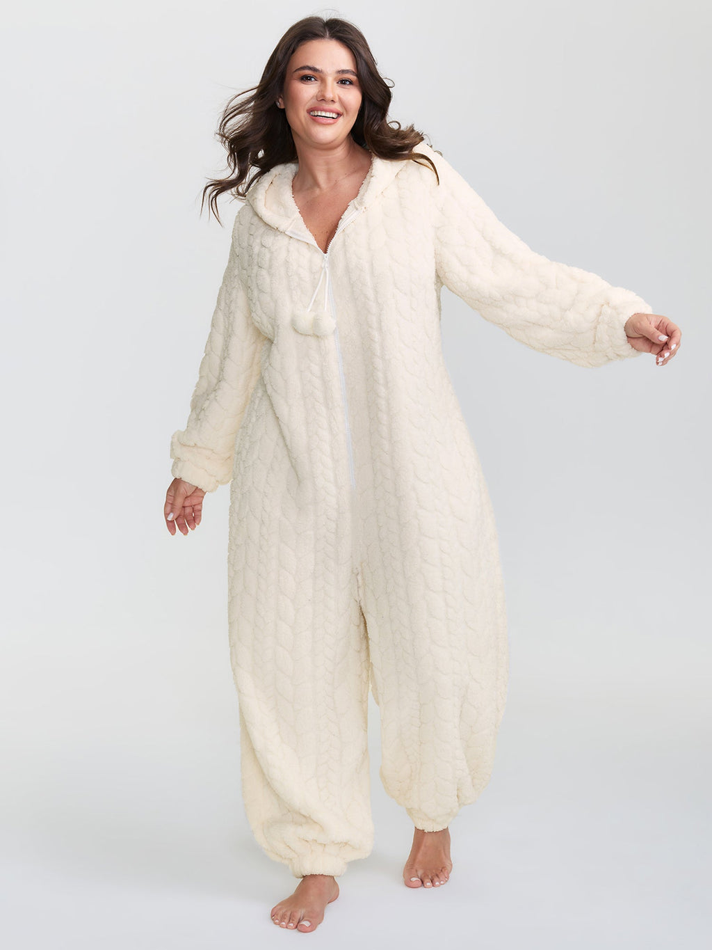 Fleece Half Zipper Hooded Sleep Jumpsuit