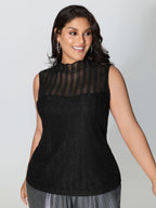 Lurex Sheer Neckline Lined Tank Top