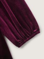 Velvet Lace Trim Stretchy Waist Midi Dress