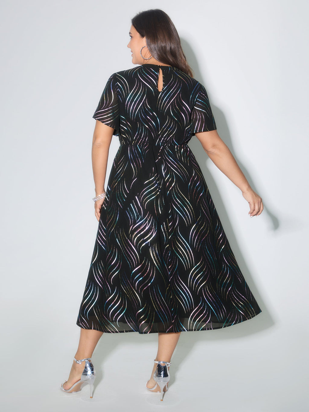 Abstract Print Twisted Neckline Midi Dress