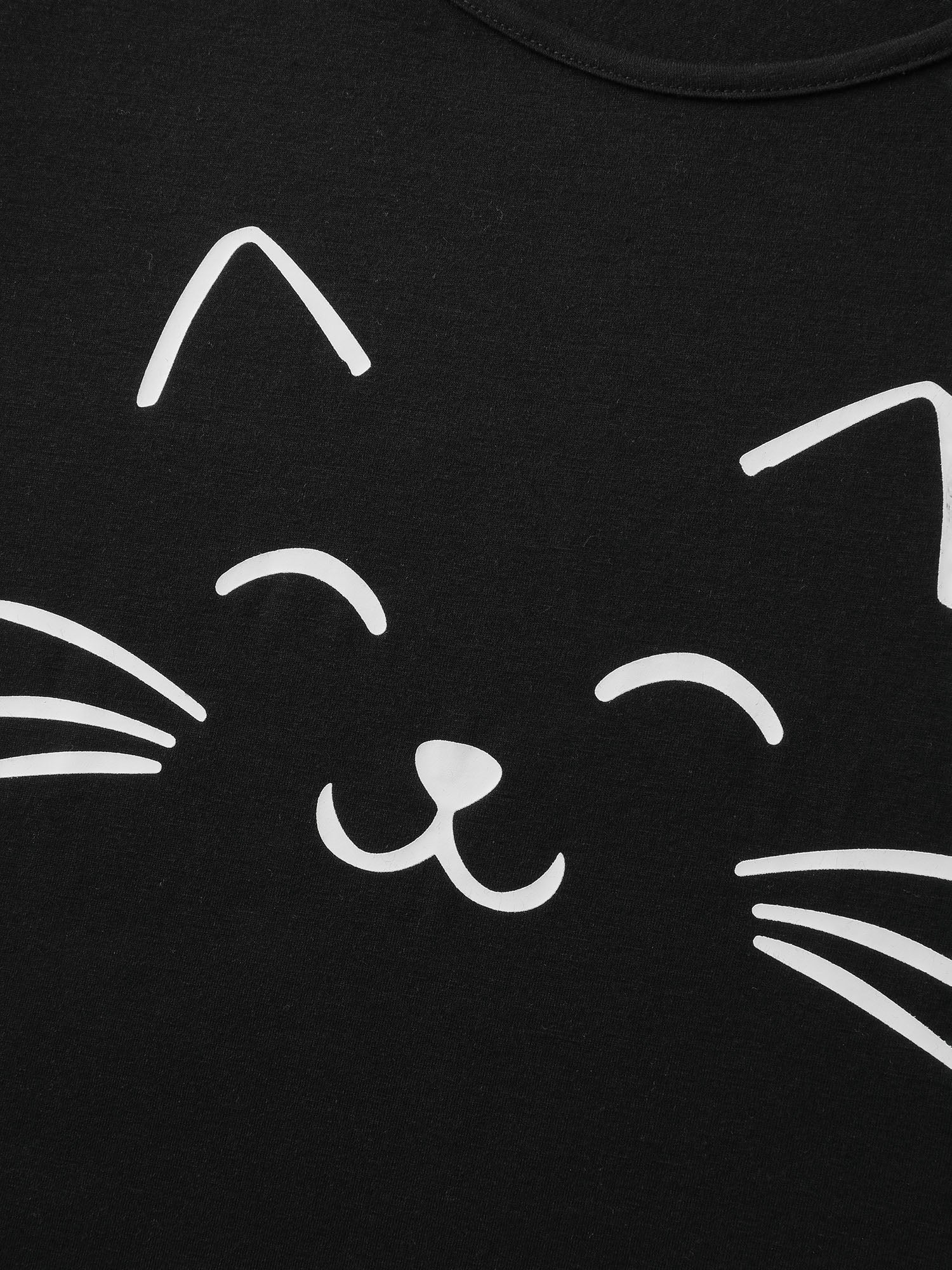 Happy Cat Print Stretchy Contrast Sleep Dress