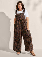 Leopard Print Shirred Shoulder Ties Jumpsuit