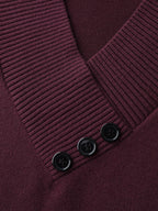 V-Neck Button Detail Plain Pullover