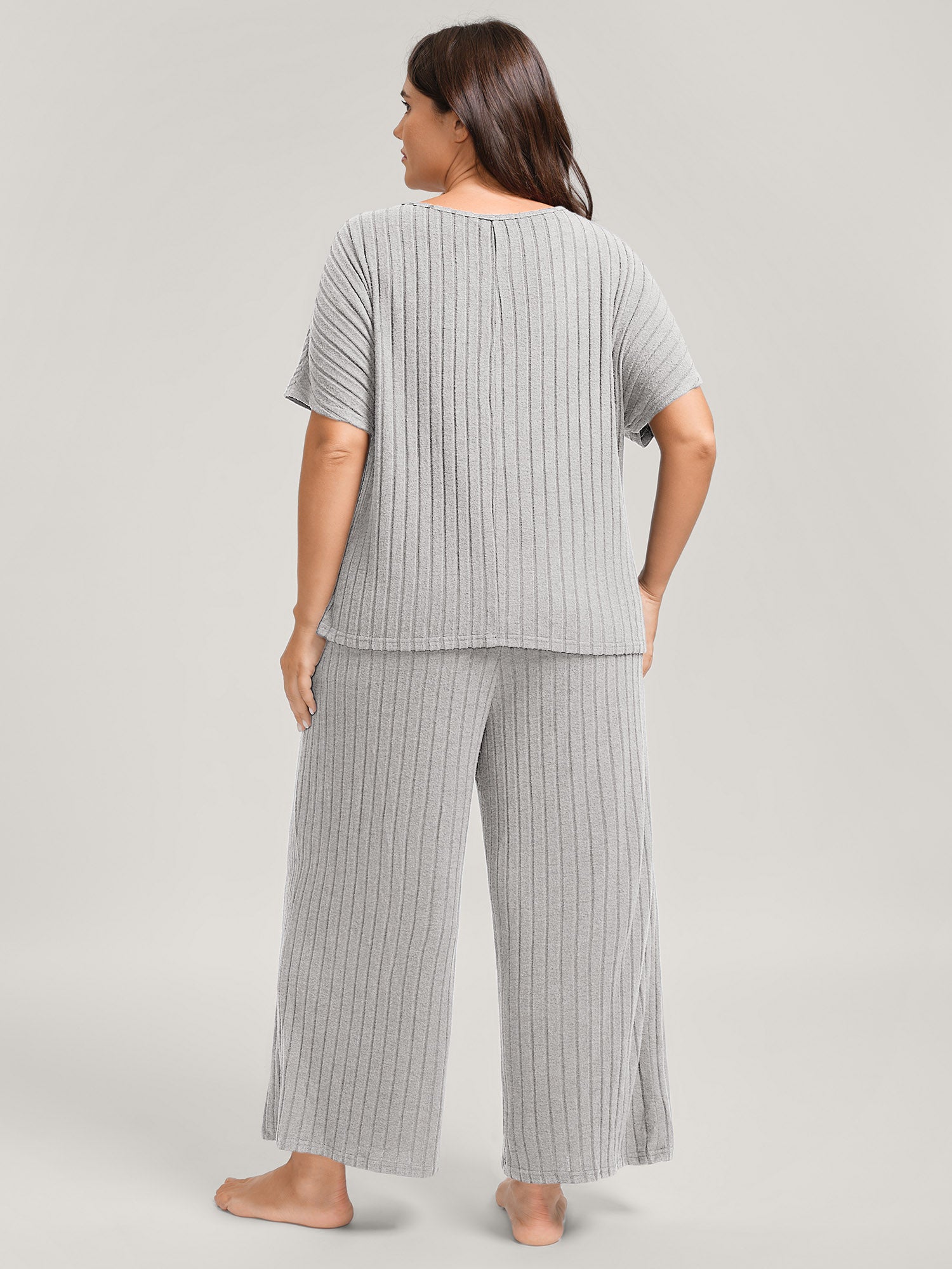 Stretchy Pit Strip Solid Loungewear Set