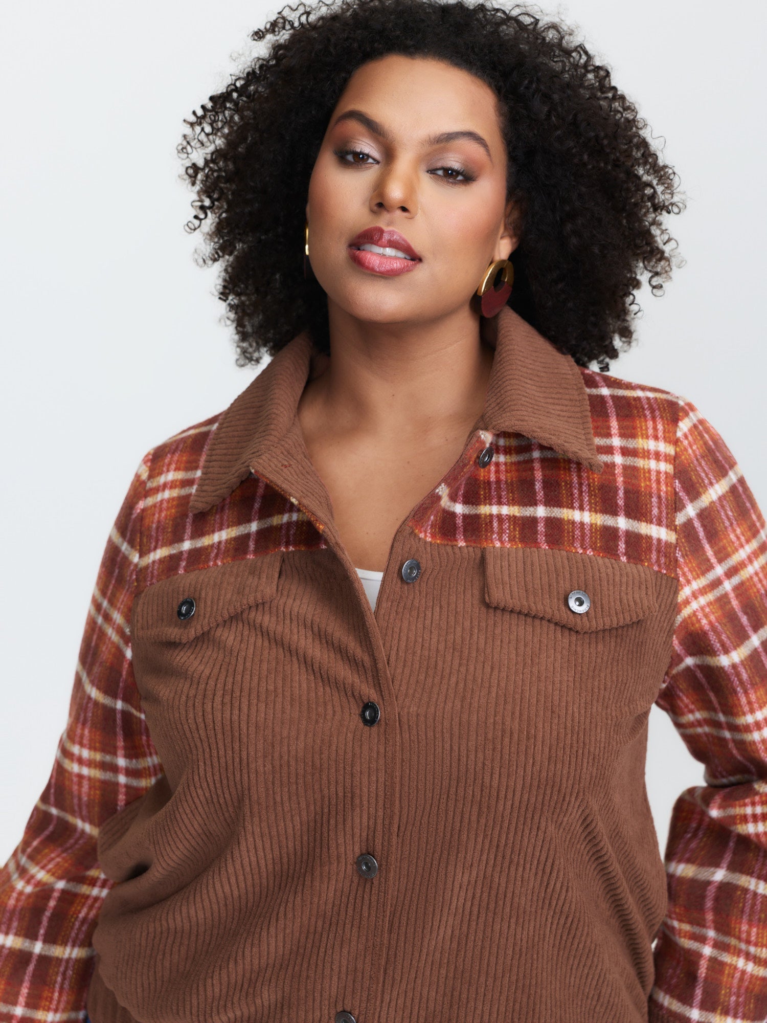 Plaid Pattern Contrast Button Coat