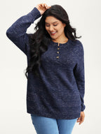 Heather Textured Button Neck Pullover