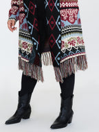 Fair-Isle Pattern Jacquard Fringes Knit Cardigan