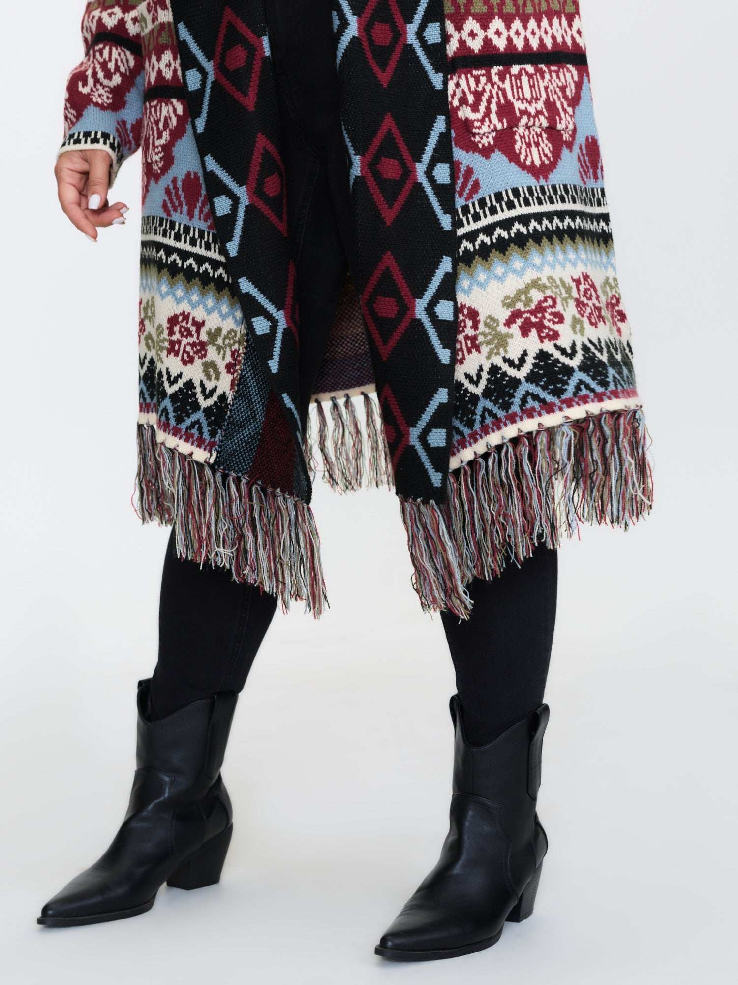 Fair-Isle Pattern Jacquard Fringes Knit Cardigan
