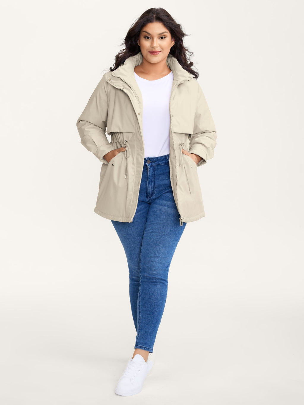 Hooded Drawstring Waist Quilted Jacket