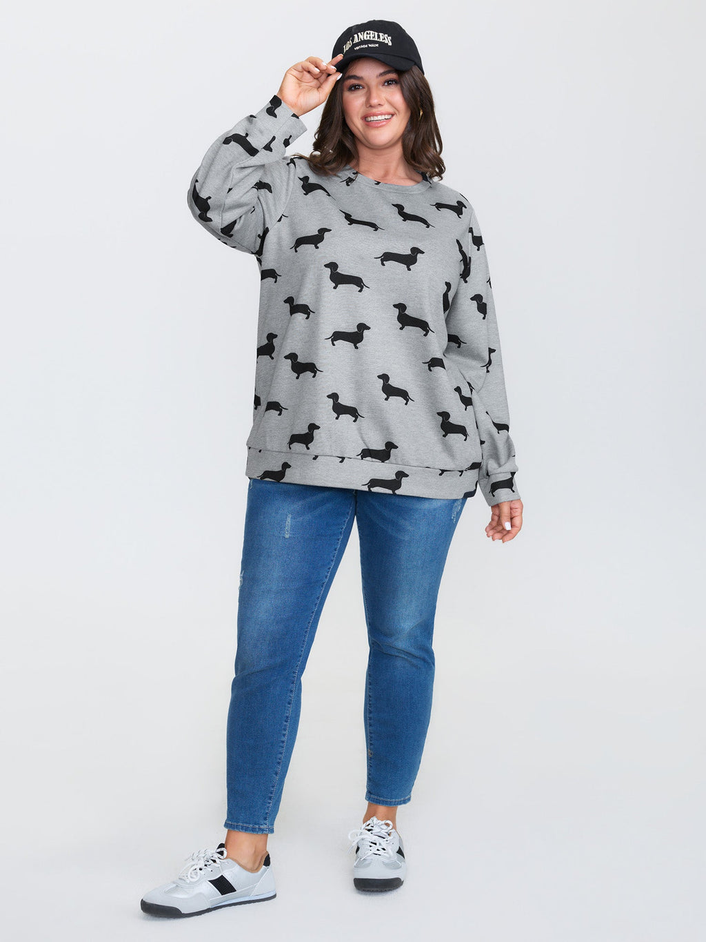 Puppy Print Round Neck Sweatshirt