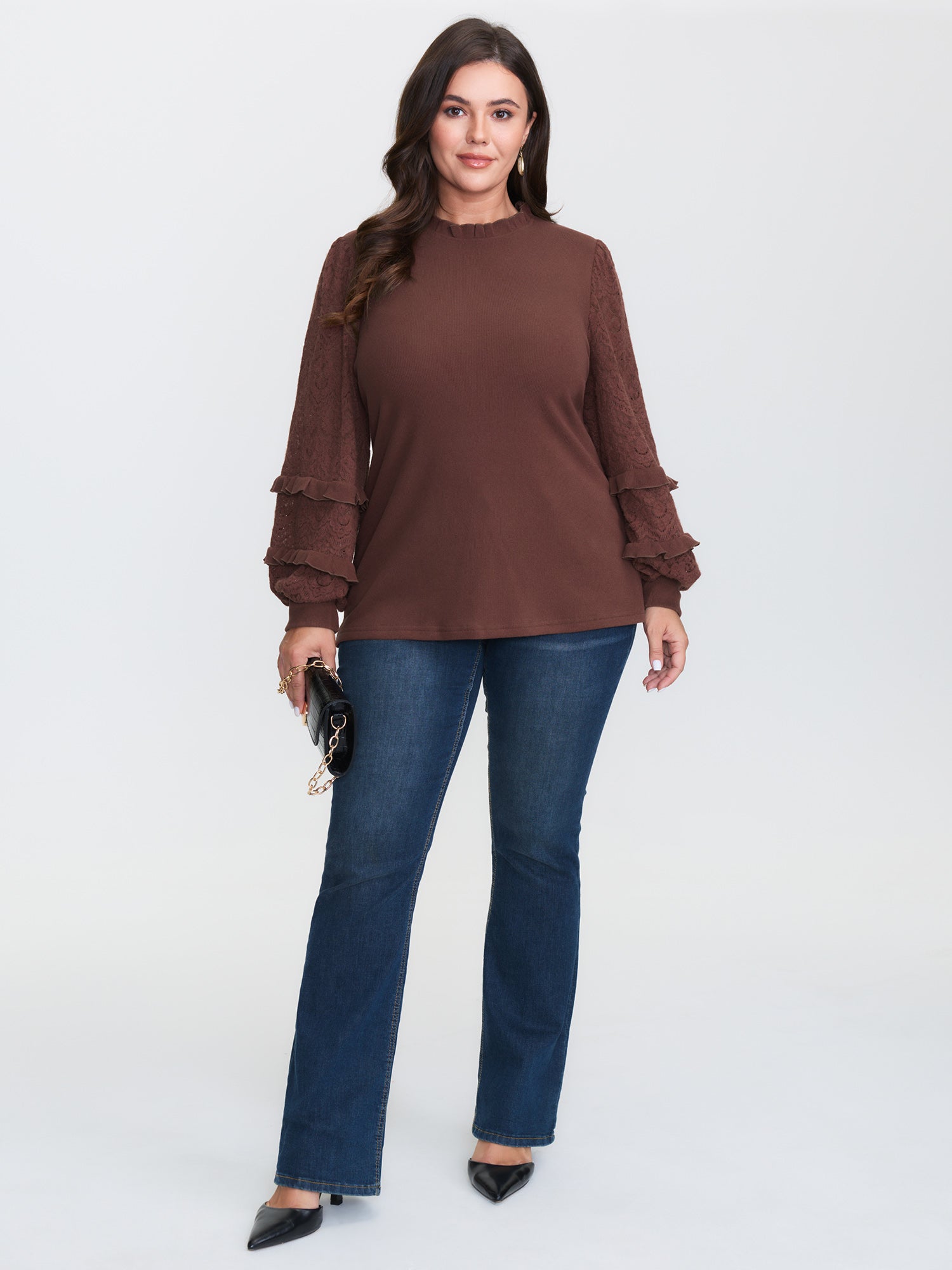 Cozy Ruffled Edge Tiered Sleeve Knit Top