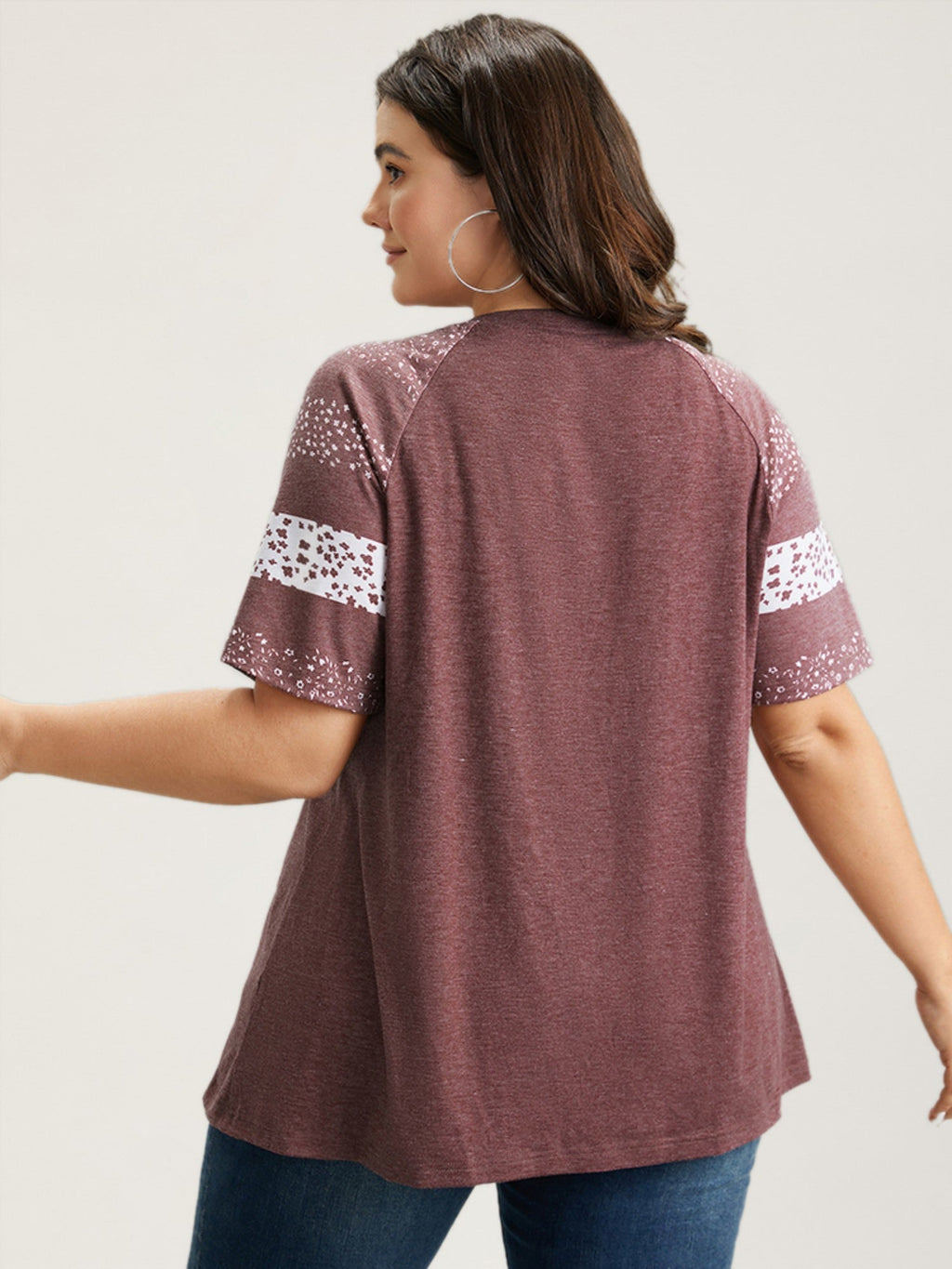 Ditsy Floral Colorblock Contrast Raglan Sleeve T-shirt