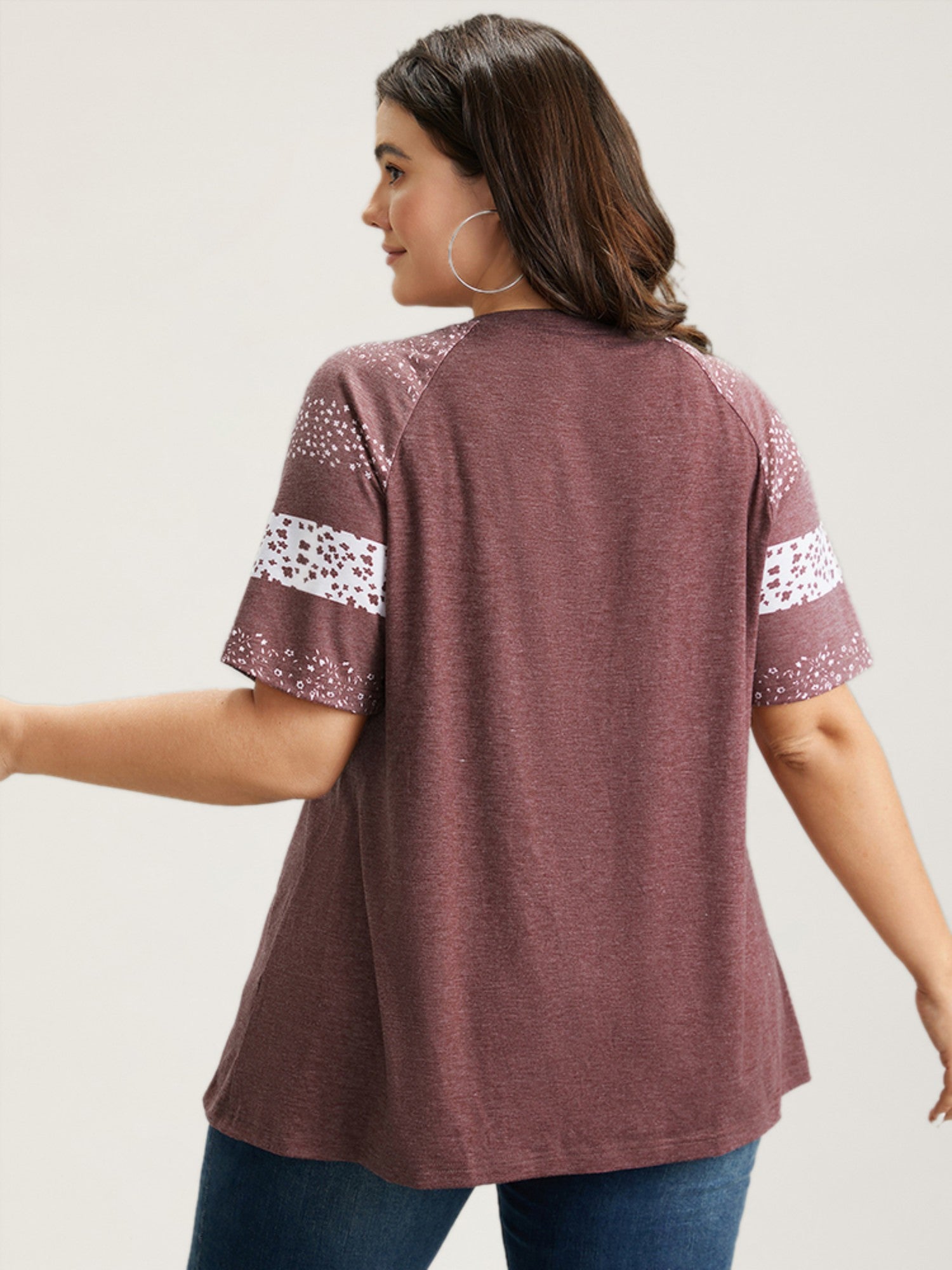 Ditsy Floral Colorblock Contrast Raglan Sleeve T-shirt