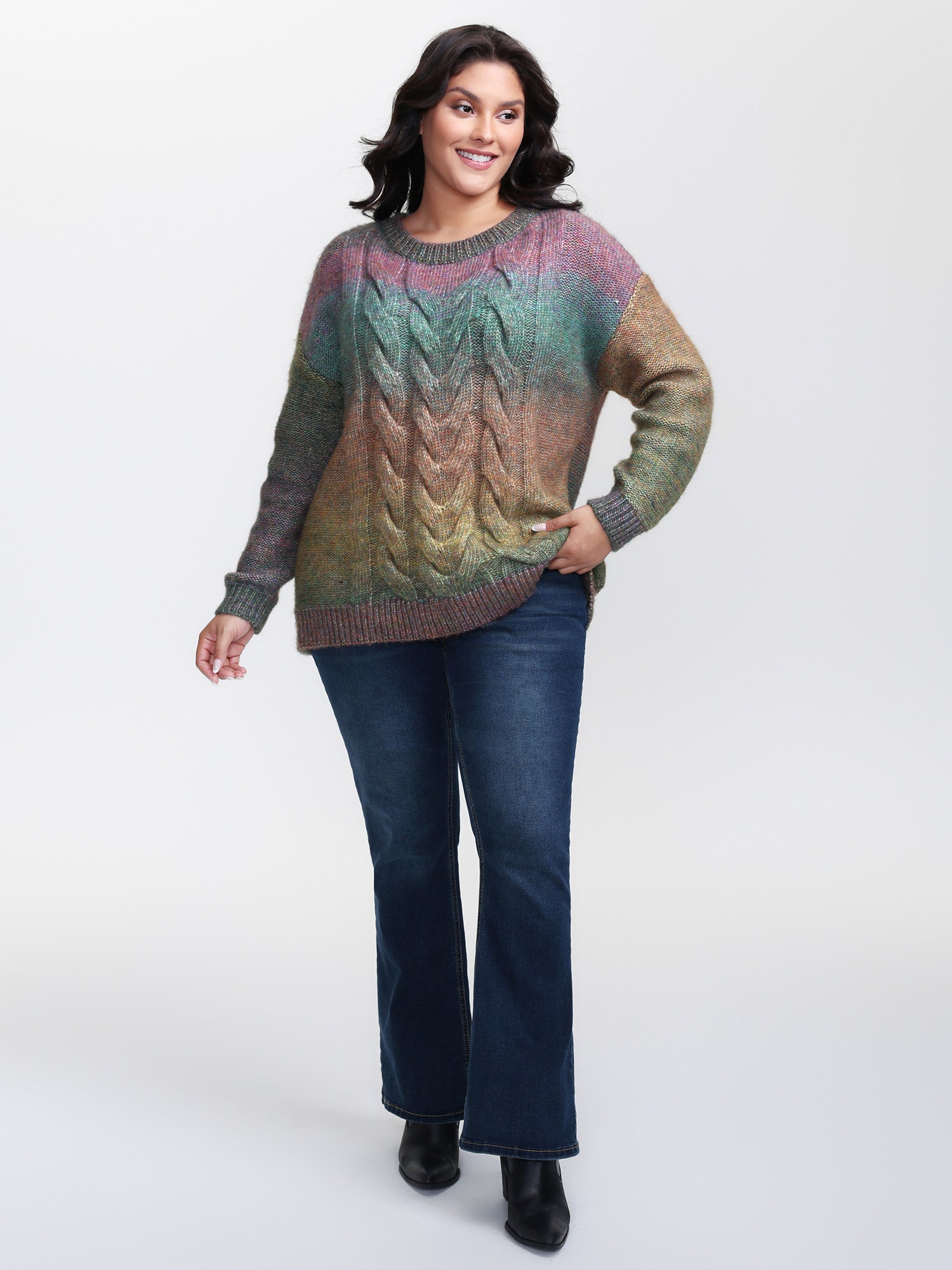 Heather Color Gradient Drop Shoulder Pullover