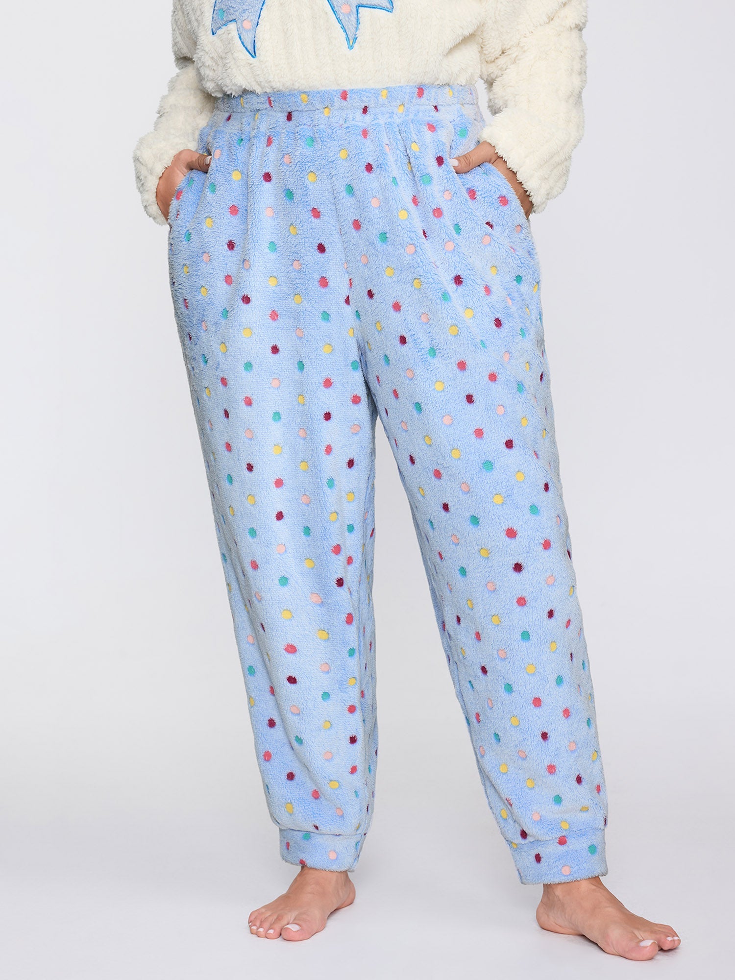 Fluffy Textured Polka Dots Lounge Bottoms