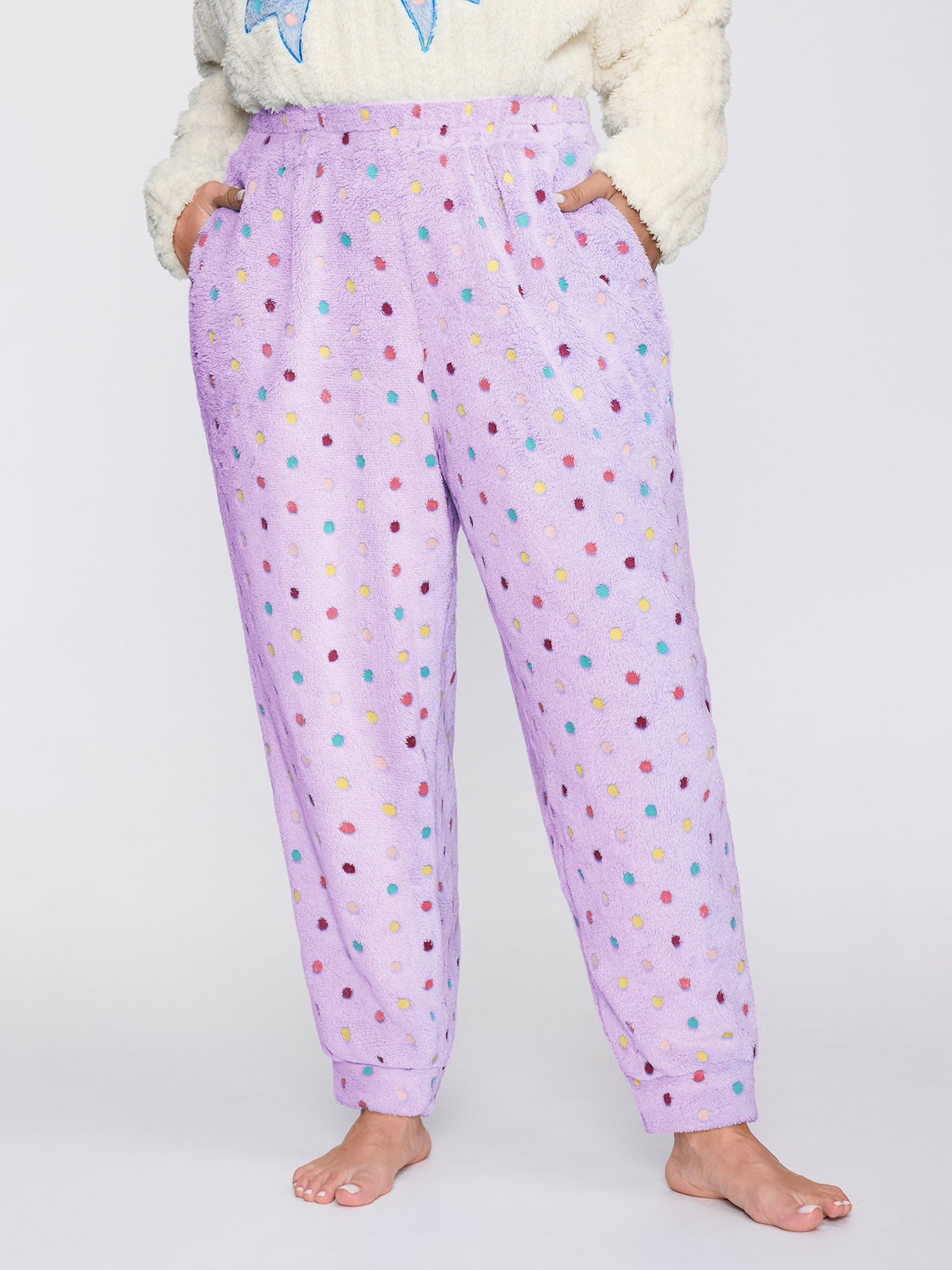 Fluffy Textured Polka Dots Lounge Bottoms