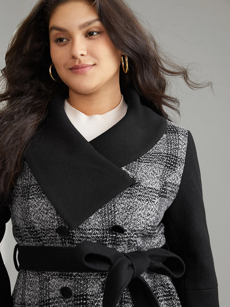 Plaid Belted Lapel Collar Button Up Coat