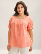 Cotton Square Neck Ruffled Sleeve Shirt