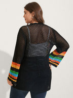 Colorful Floral Crochet Tie Knit Cardigan