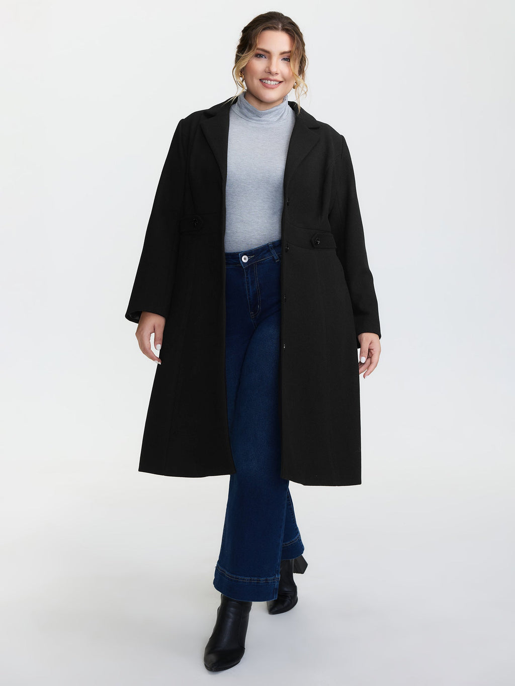 Notched Collar Cinched Waist Coat