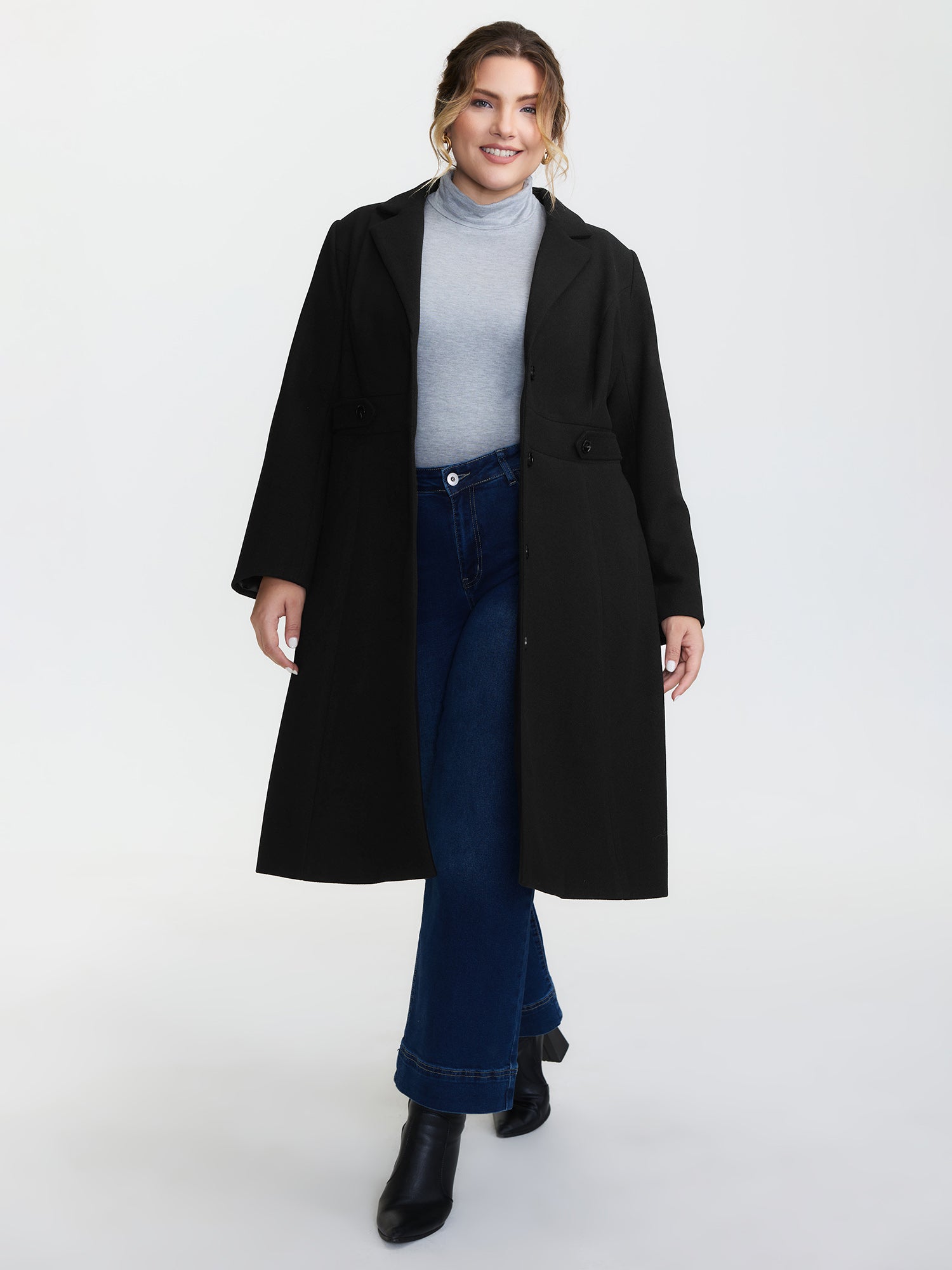 Notched Collar Cinched Waist Coat