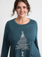 Sequin Cord Embroidered Tree Round Neck T-Shirt