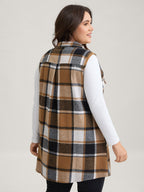 Plaid Flap Detail Sleeveless Jacket