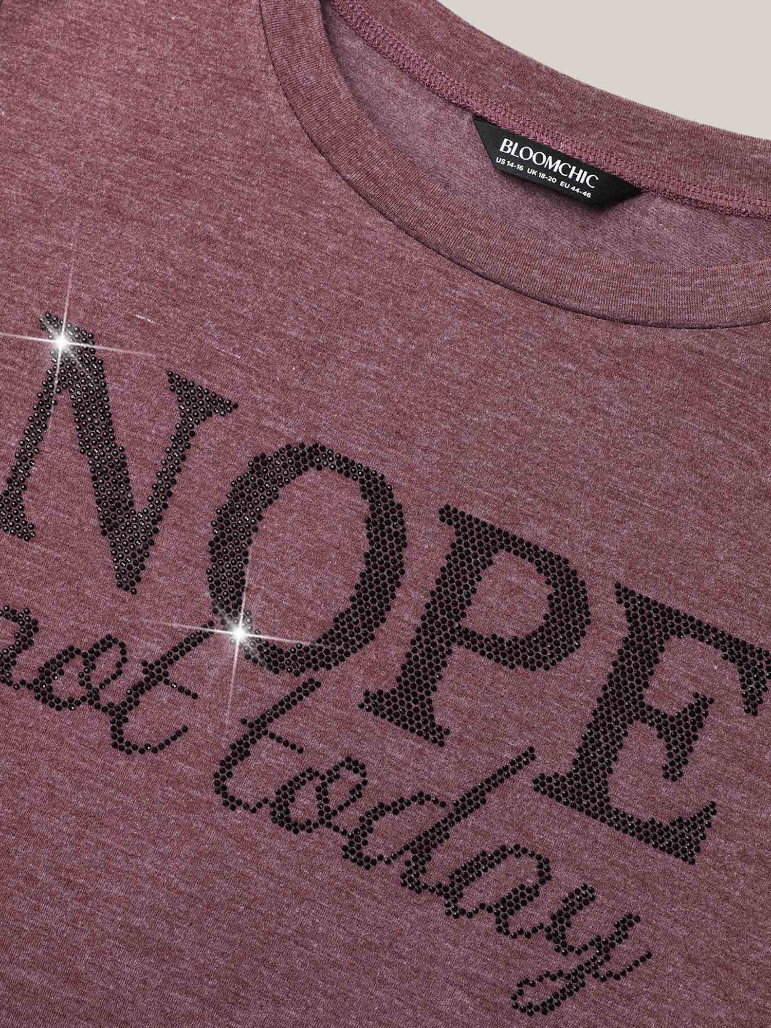 Nope Not Today Print Rhinestone Round Neck T-Shirt