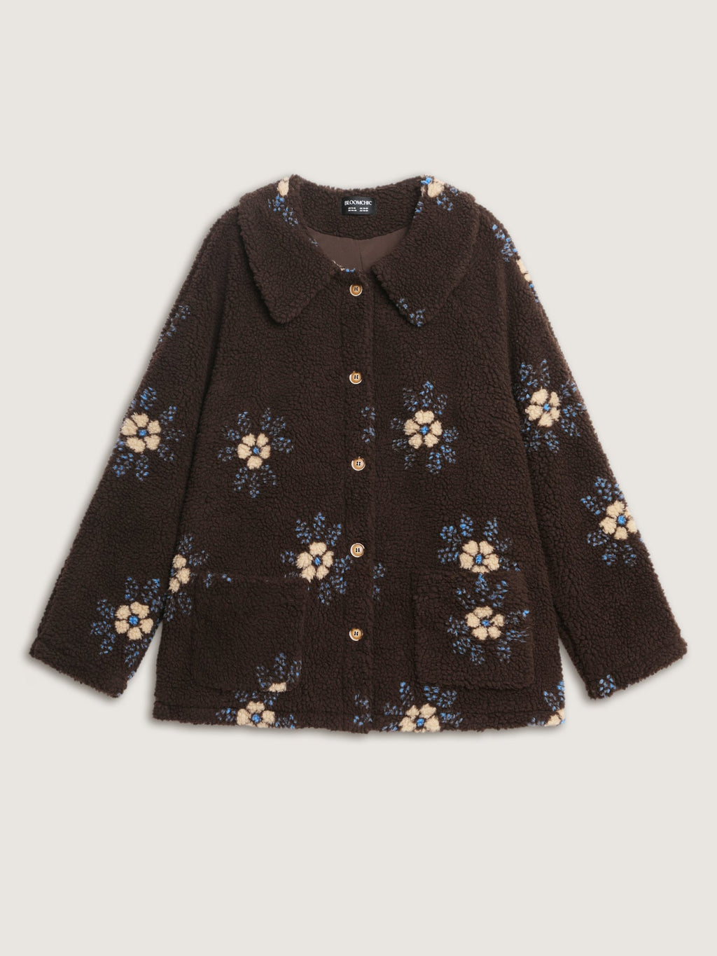 Fluffy Floral Pattern Pocket Coat