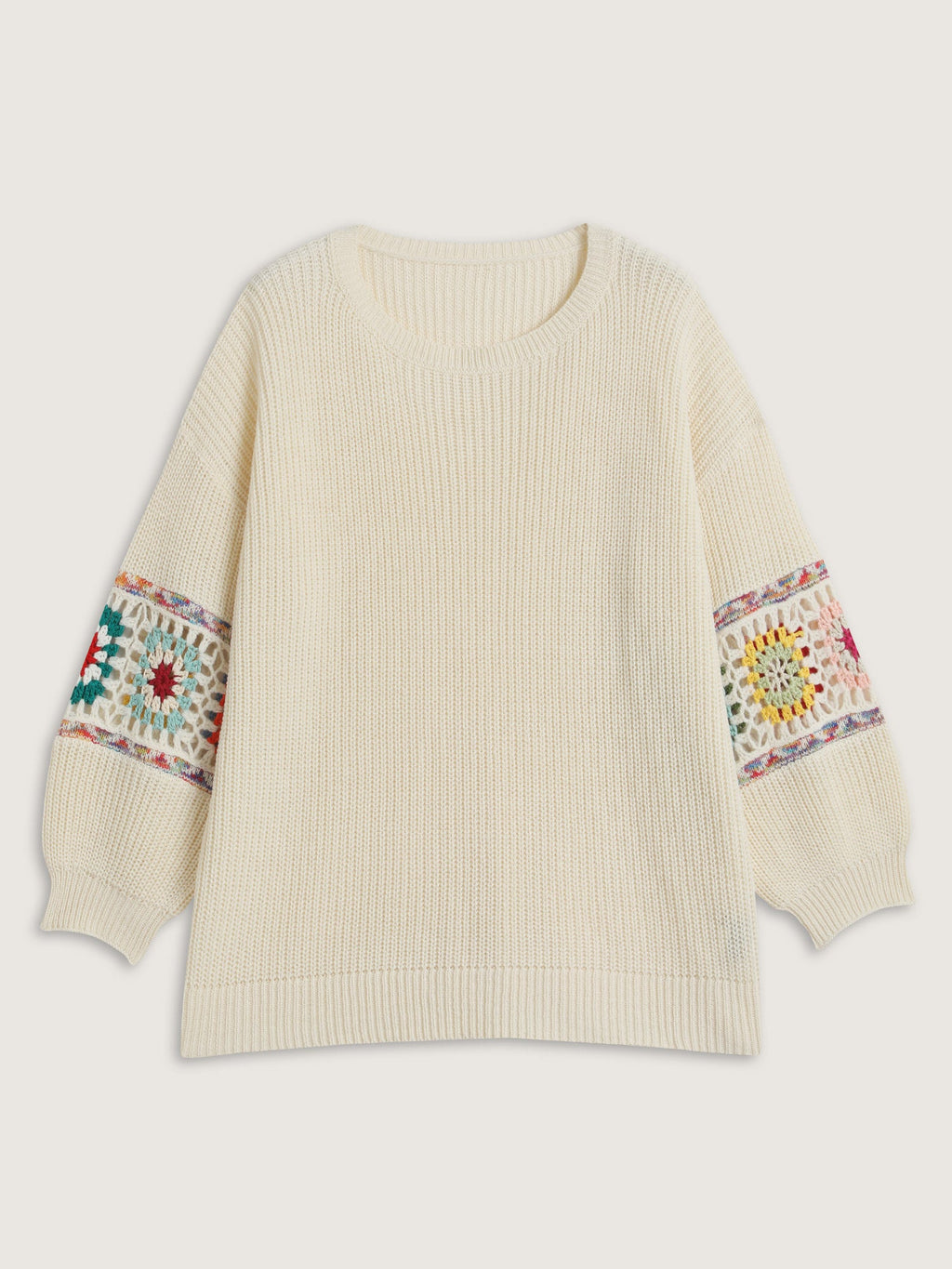 Crochet Floral Sleeve Lace Trim Pullover