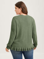 Supersoft Textured Floral Button Ruffled Hem Knit Cardigan