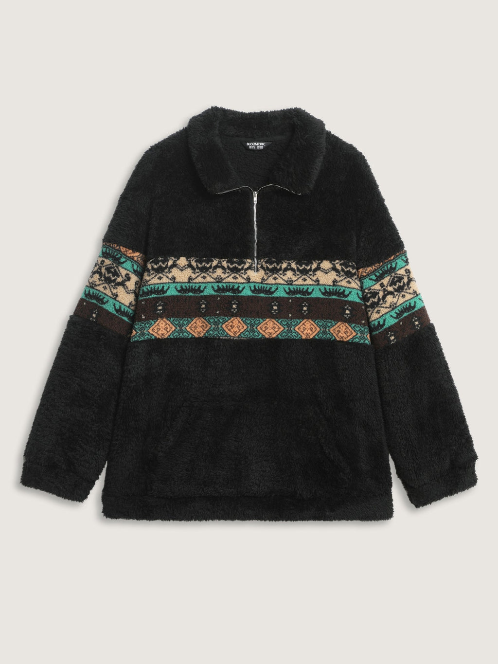 Geometric Print Zipper Collar Sweatshirt