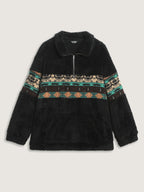 Geometric Print Zipper Collar Sweatshirt