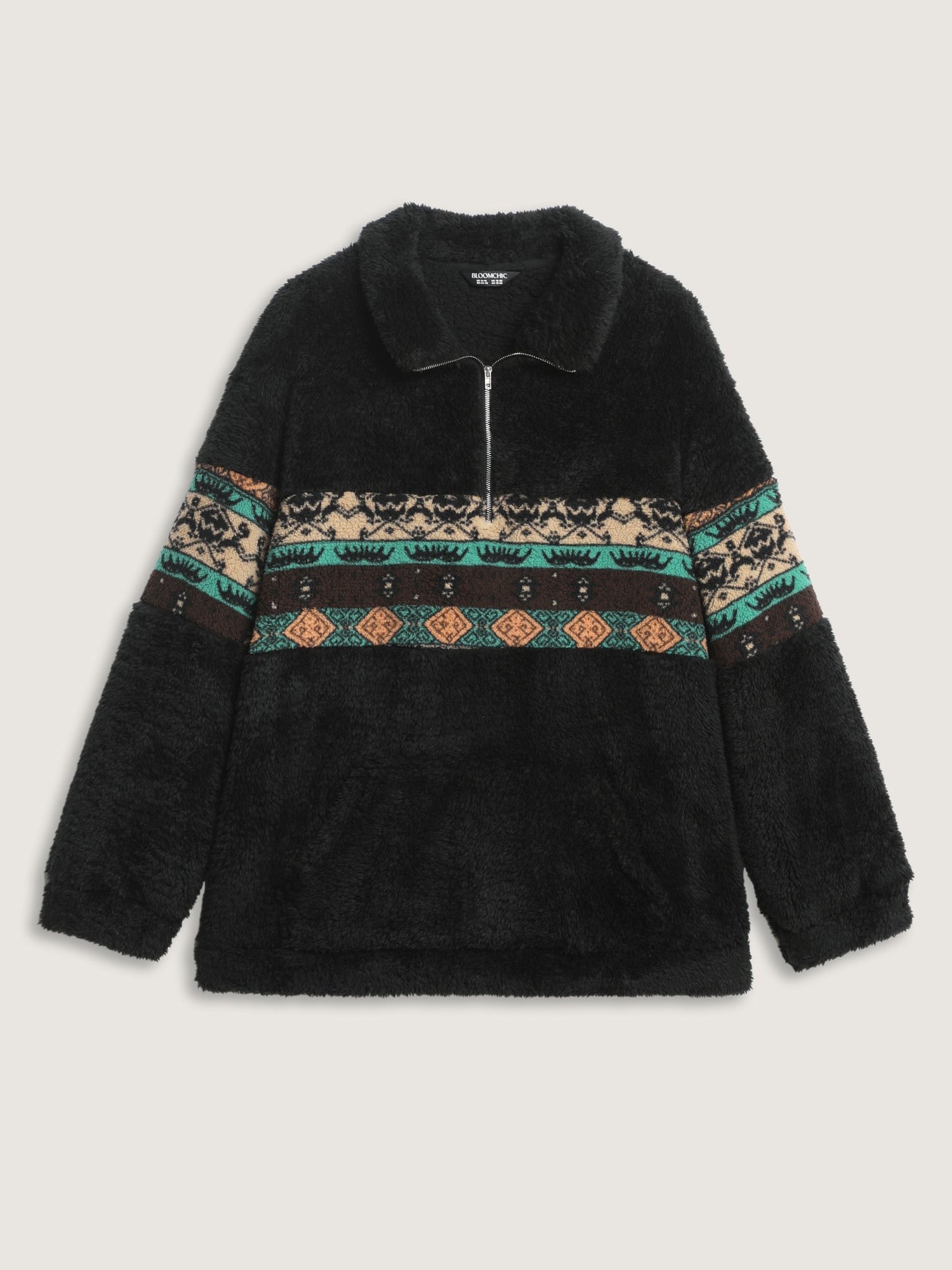 Geometric Print Zipper Collar Sweatshirt