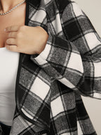 Plaid Waterfall Collar Open Front Coat