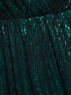 Solid Pocket Lantern Sleeve Wrap Sequin Dress