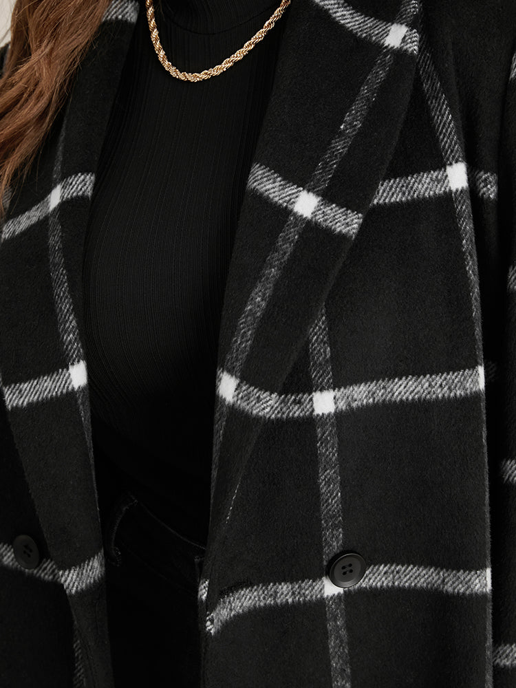 Plaid Lapel Collar Belted Pocket Coat