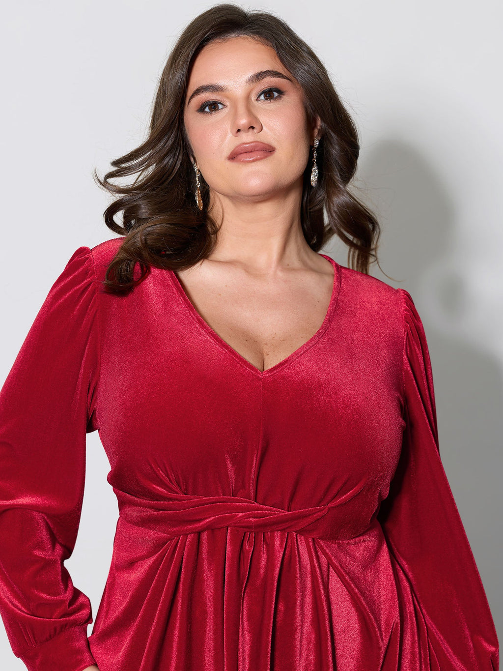 Velvet Twisted Waist Stretchy Knee-Length Dress