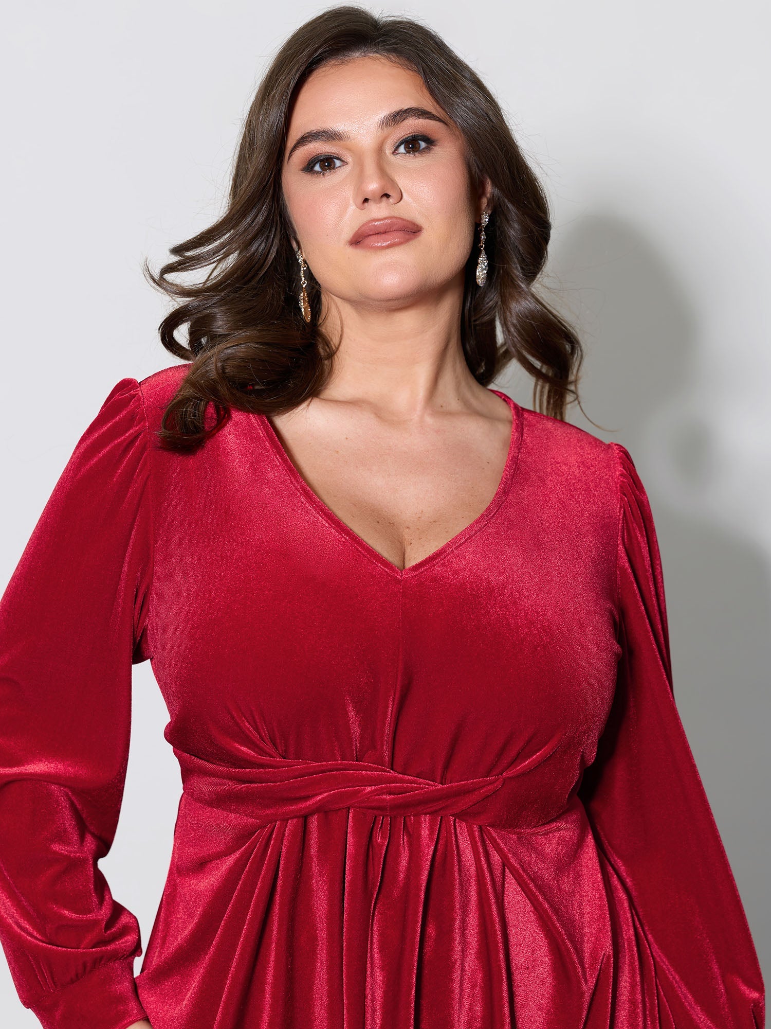 Velvet Twisted Waist Stretchy Knee-Length Dress