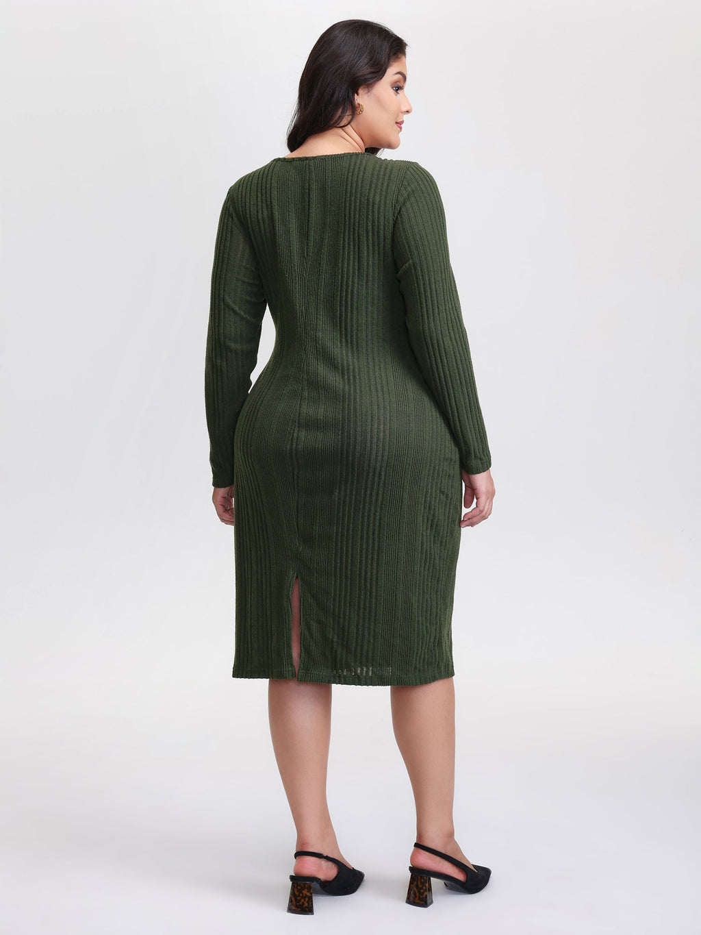 Pit Strip Tie-Knot Slit Sheath Midi Dress