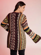 Boho Stripe Flared Sleeve Stretchy Pullover