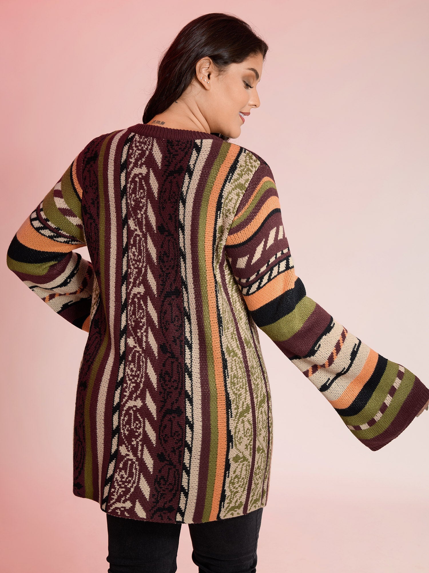 Boho Stripe Flared Sleeve Stretchy Pullover