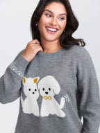 Happy Animal Pattern Jacquard Pullover
