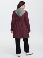 Stretchy Color Contrast Hooded Coat