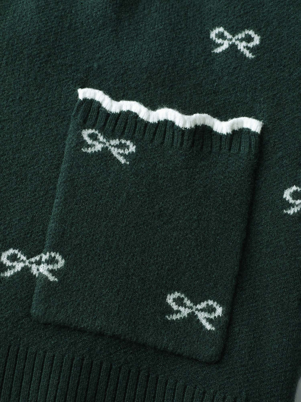 Bowknot Jacquard Wavy Edge Knit Cardigan