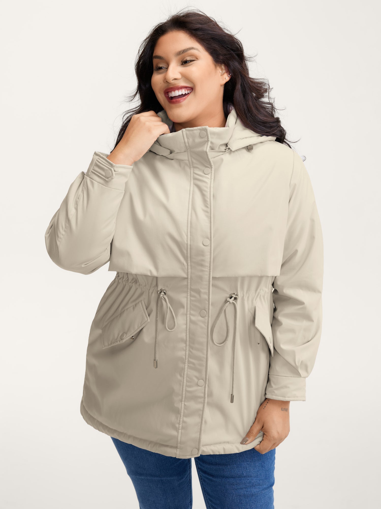 Hooded Drawstring Waist Quilted Jacket