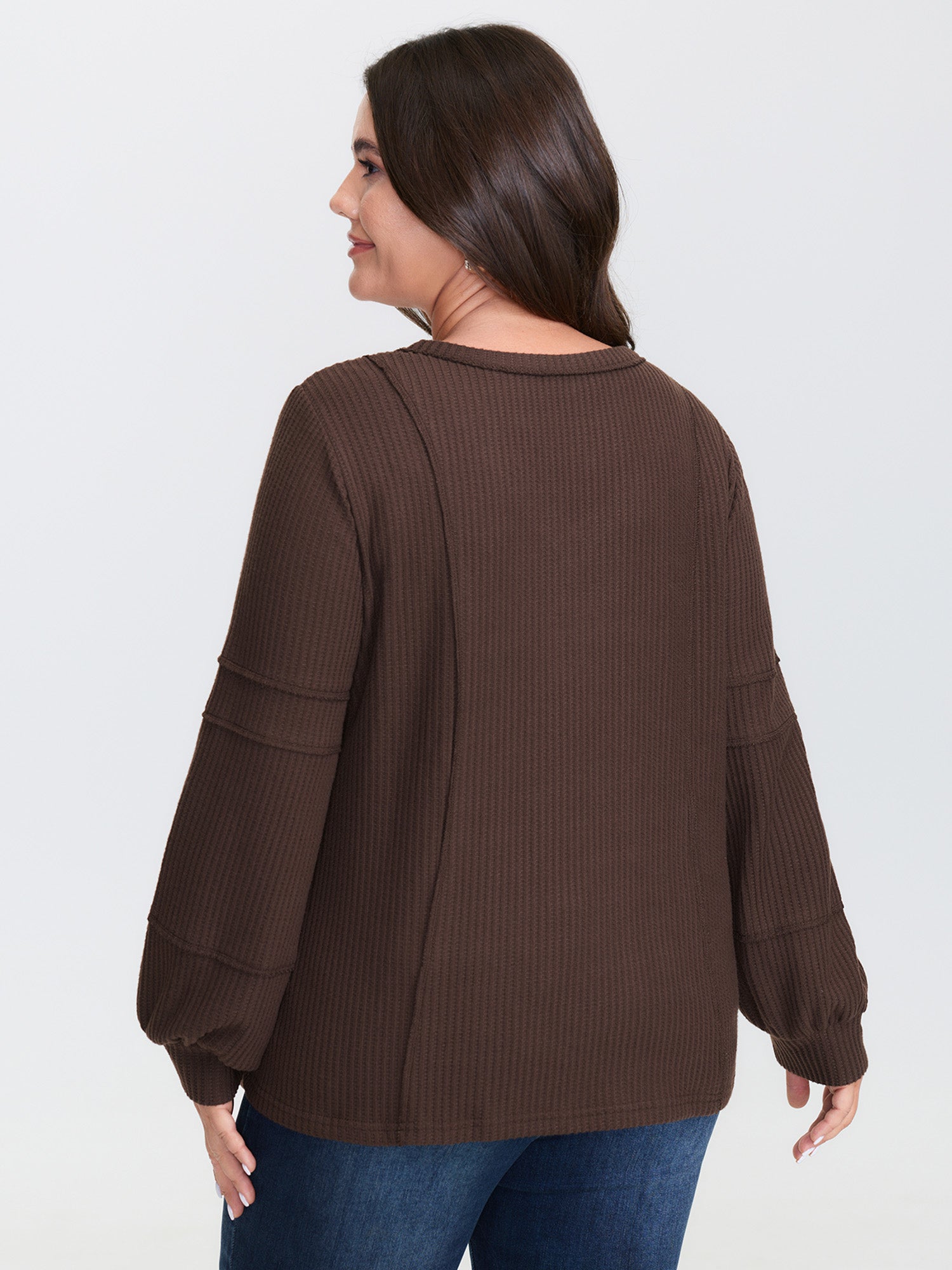 Brushed Waffle Rivet Neckline Sweatshirt