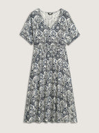 Boho Geometric Print Split Midi Dress