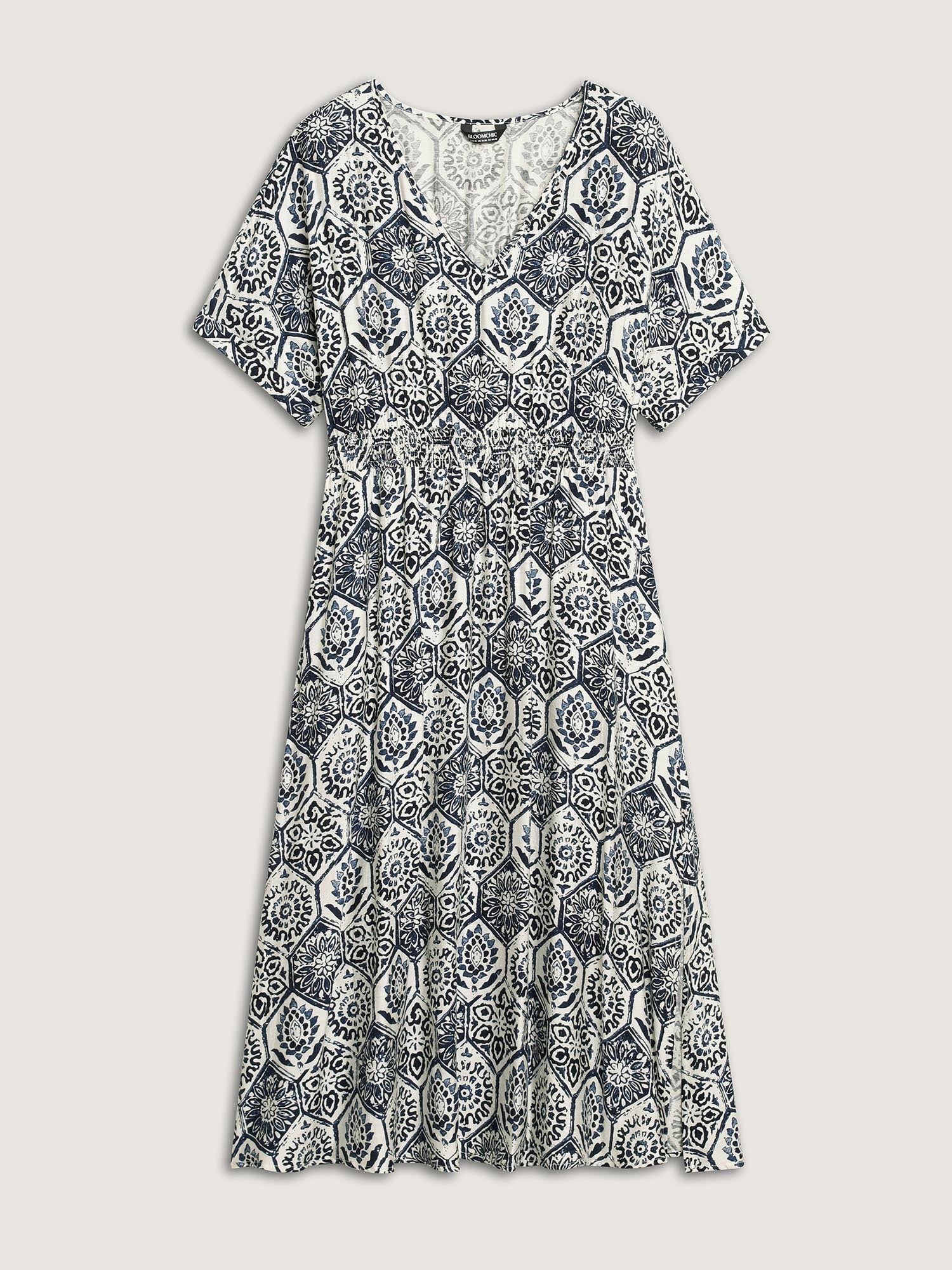 Boho Geometric Print Split Midi Dress